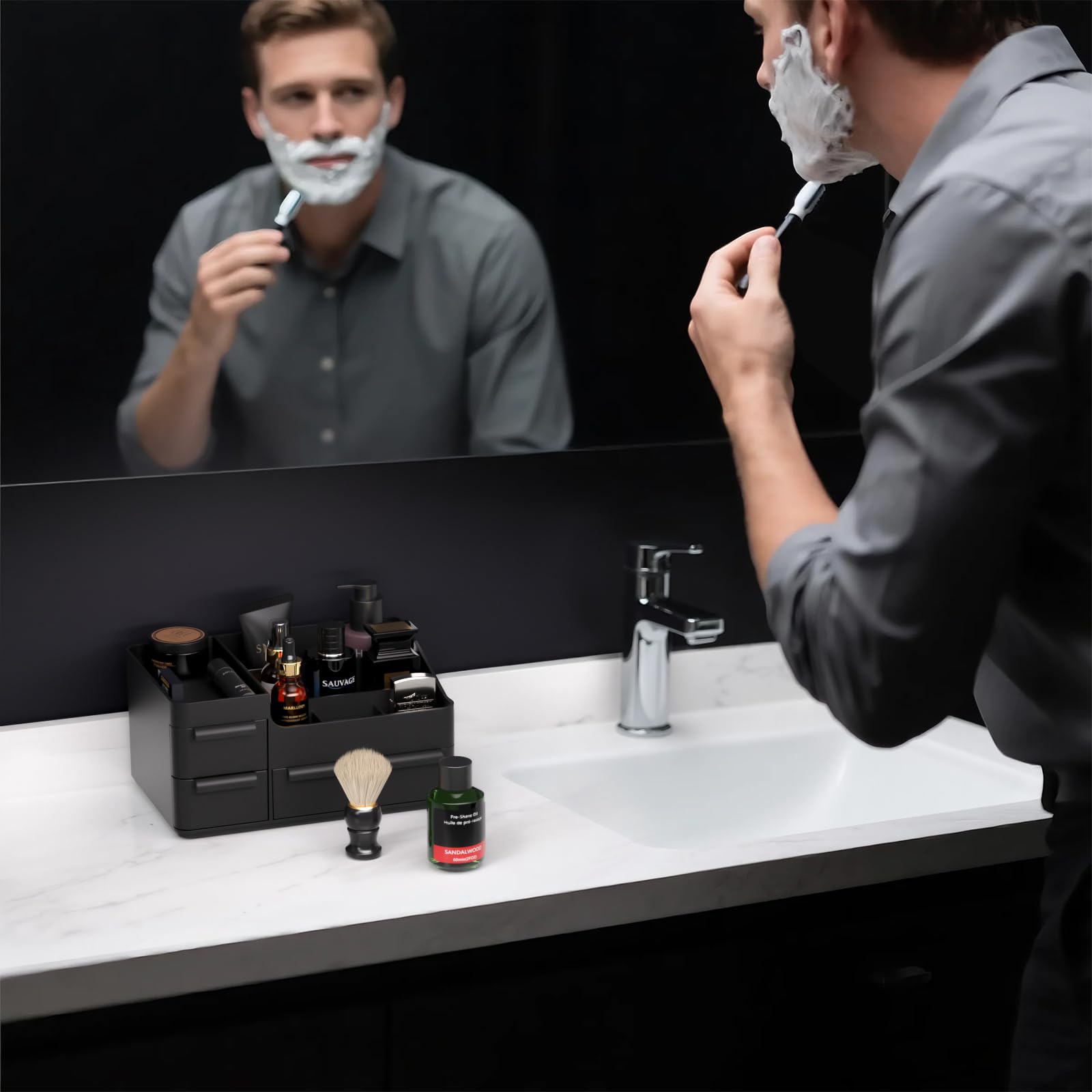 Rasydyn Cologne Organizer-bedroom decor adds masculine elegance while storing grooming items.