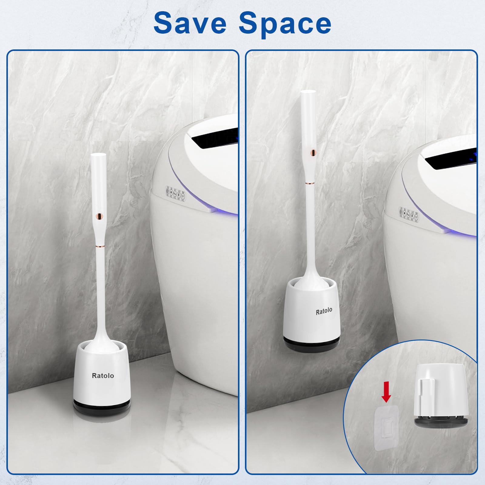 Ratolo wall-mount base detachable for easy, no-drill installation.