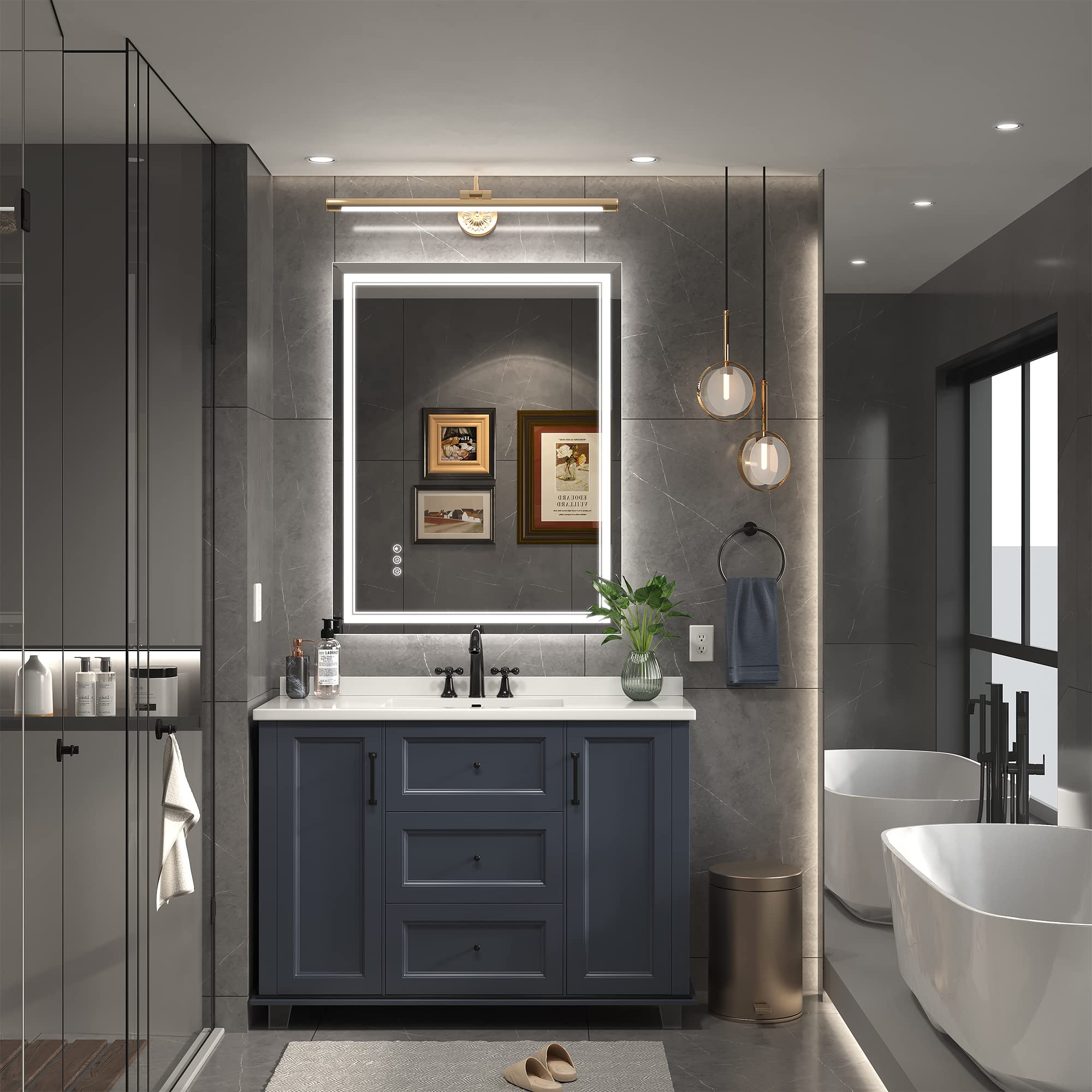 Ratsamee LED mirror backlit offers ambient glow and energy savings.