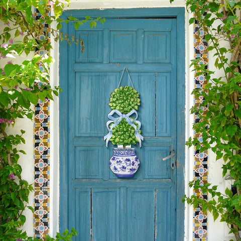 RattanView bonsai door hanger blue pot design adds color to the door.