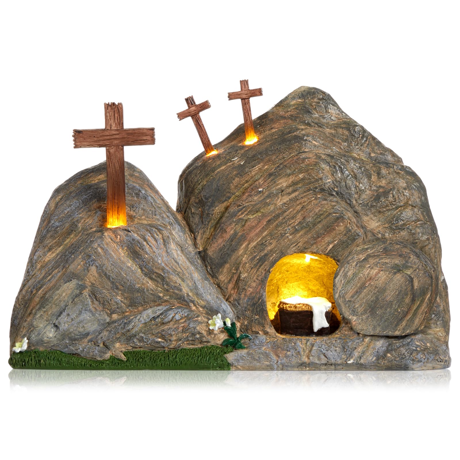 RattanView lighted Easter resurrection tomb scene glows as a home centerpiece