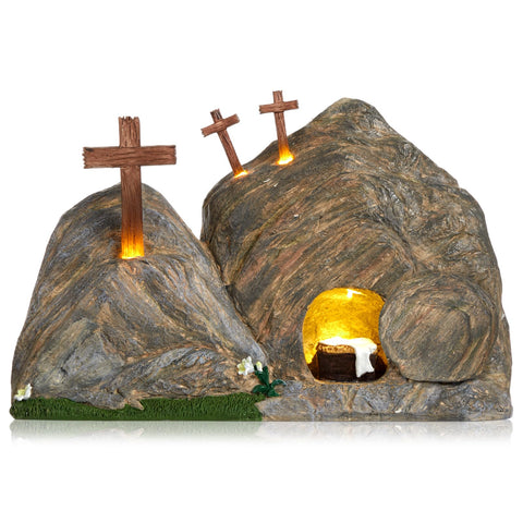 RattanView lighted Easter resurrection tomb scene glows as a home centerpiece