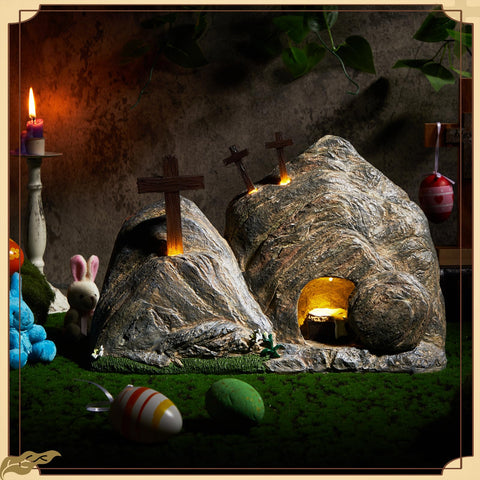 RattanView resin gray tomb scene for durable home Christian decor