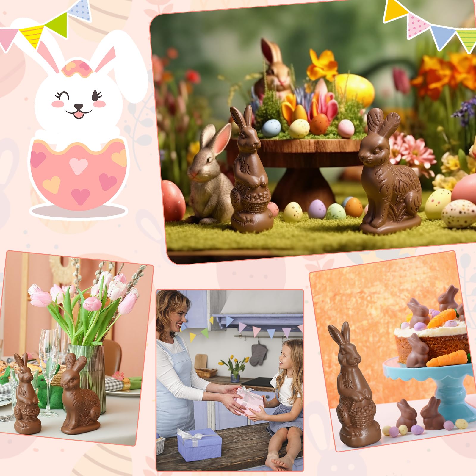 RattanView spring table decor featuring bunny figurines for shelves or mantels.