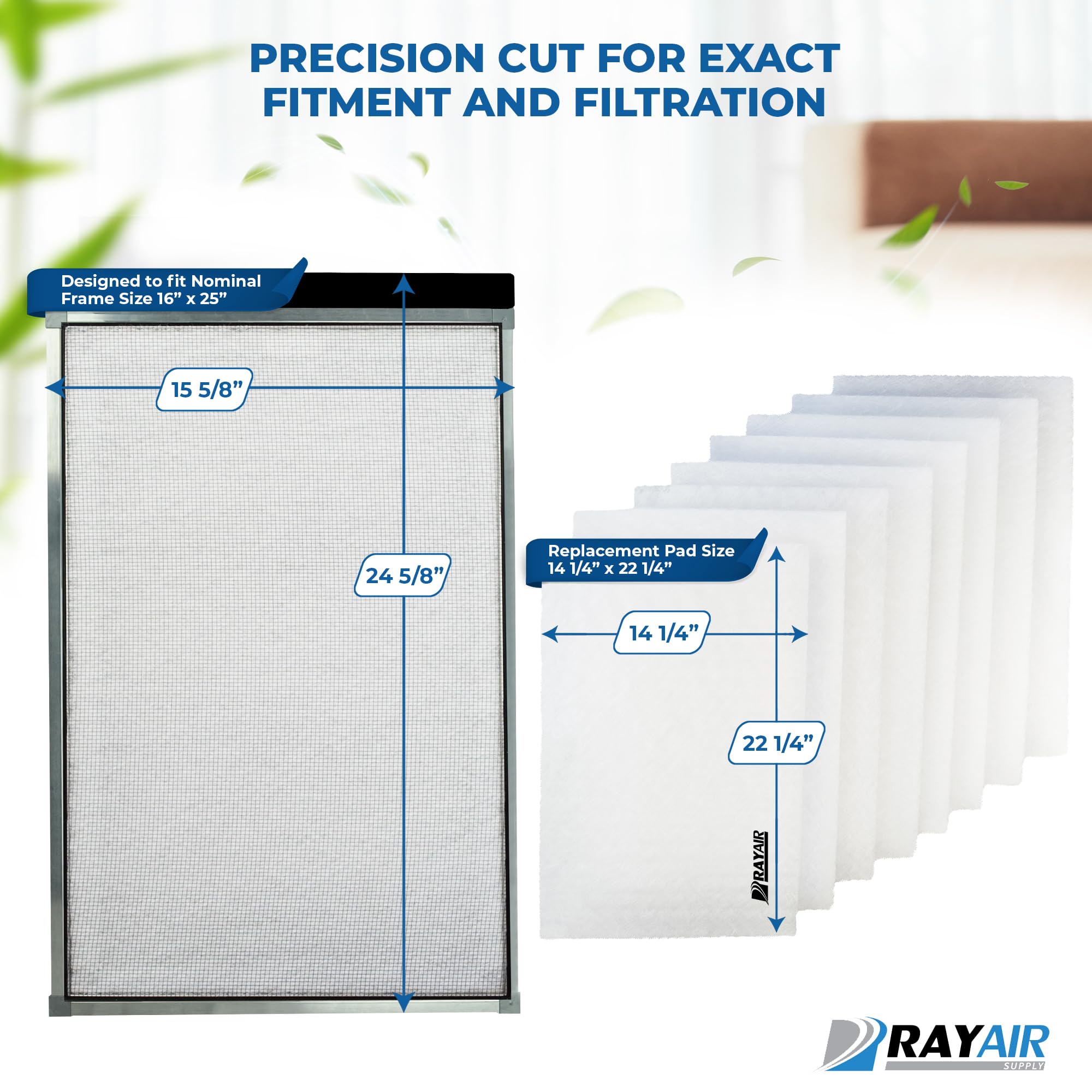 RayAir Supply 16x25 filter pad close-up media highlights polarized fiberglass efficiency