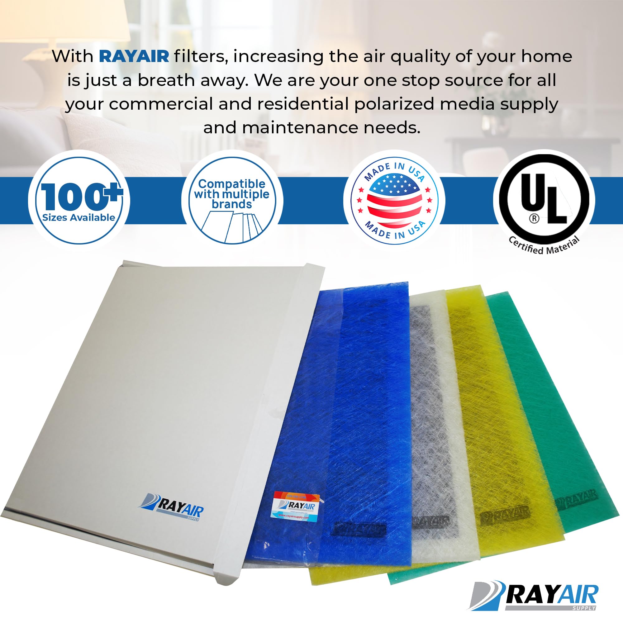 RayAir Supply 20x25 filter pad activated-carbon center aids odor control