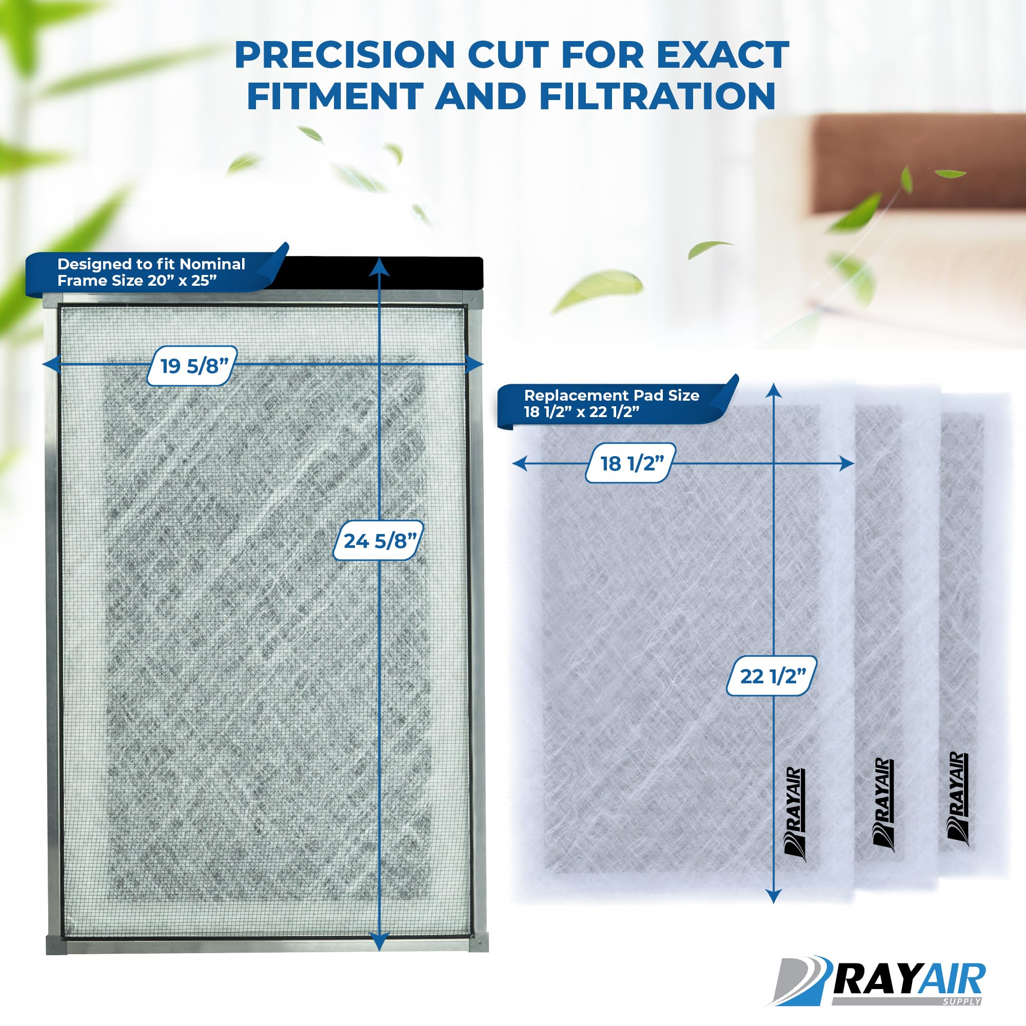 RayAir Supply 20x25 filter pad packaging shows three-pack convenience