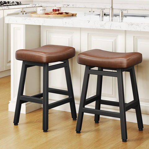 Raynesys 24-Inch counter stools with bonded leather saddle seat for comfortable dining