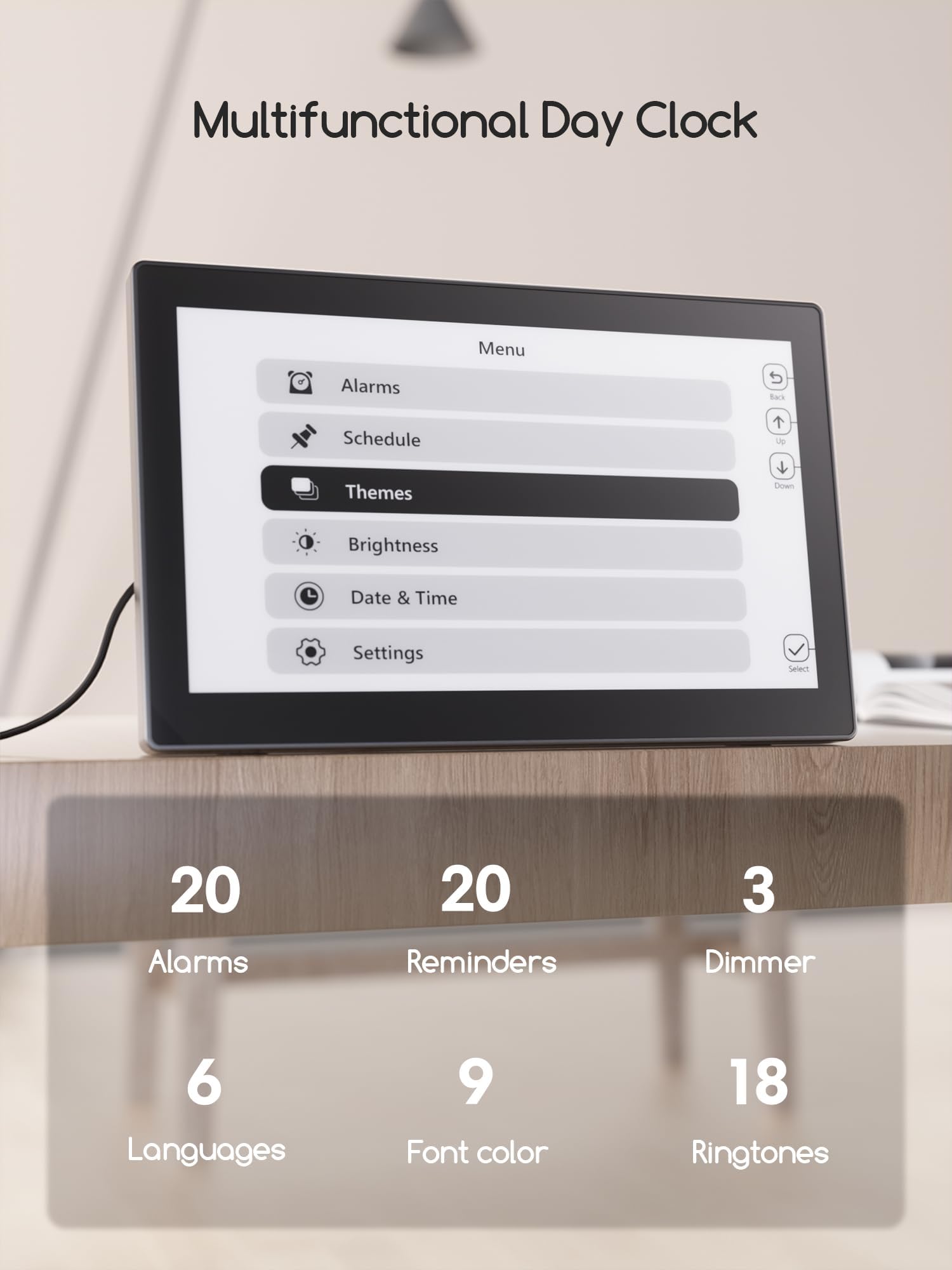 Raynic calendar clock featuring 12 themes to match room styles