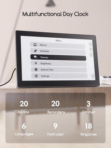 Raynic calendar clock featuring 12 themes to match room styles