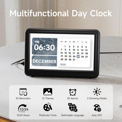Raynic Date Clock desk or wall mount: flexible placement to fit spaces.