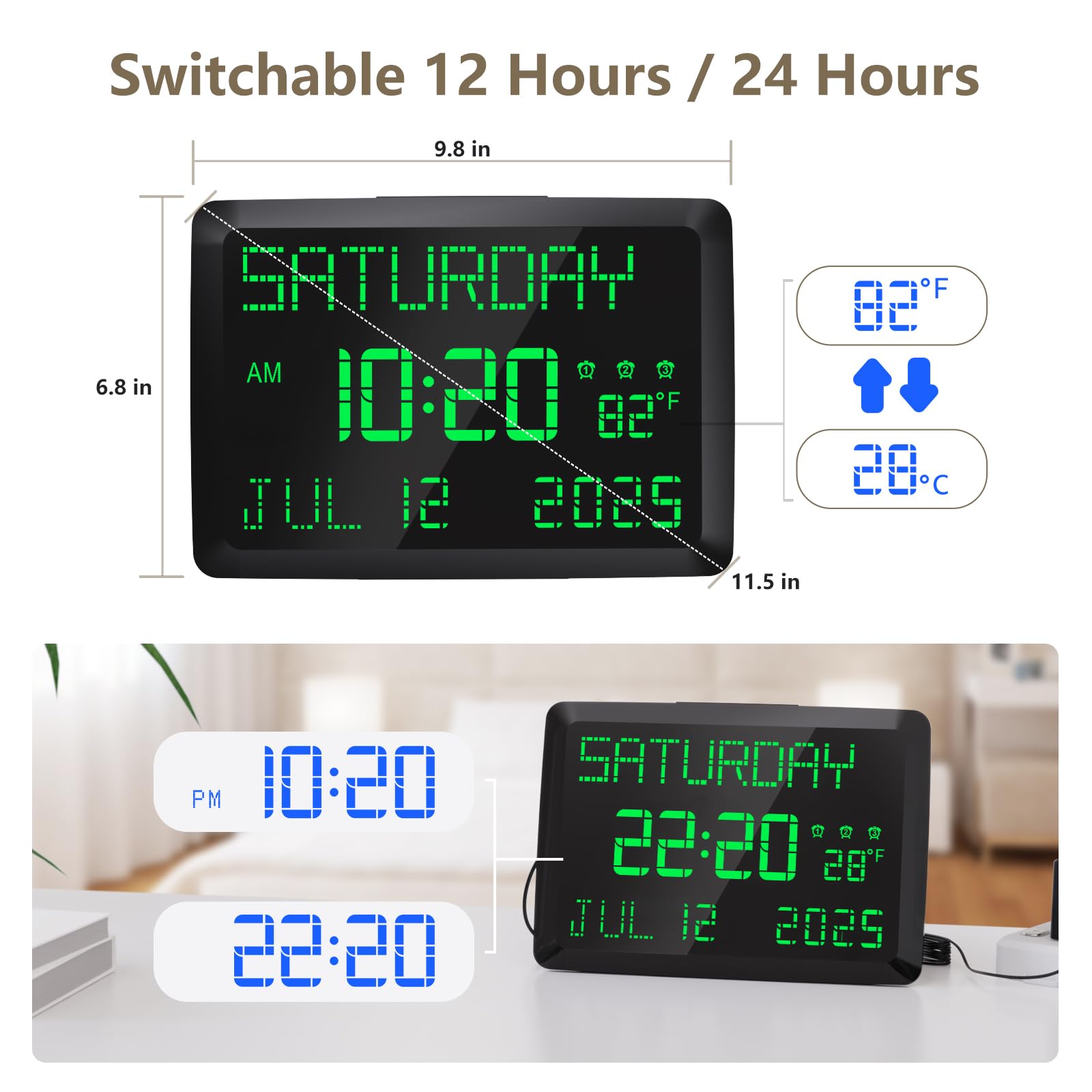 Raynic Day Clock features three alarms for flexible wake times