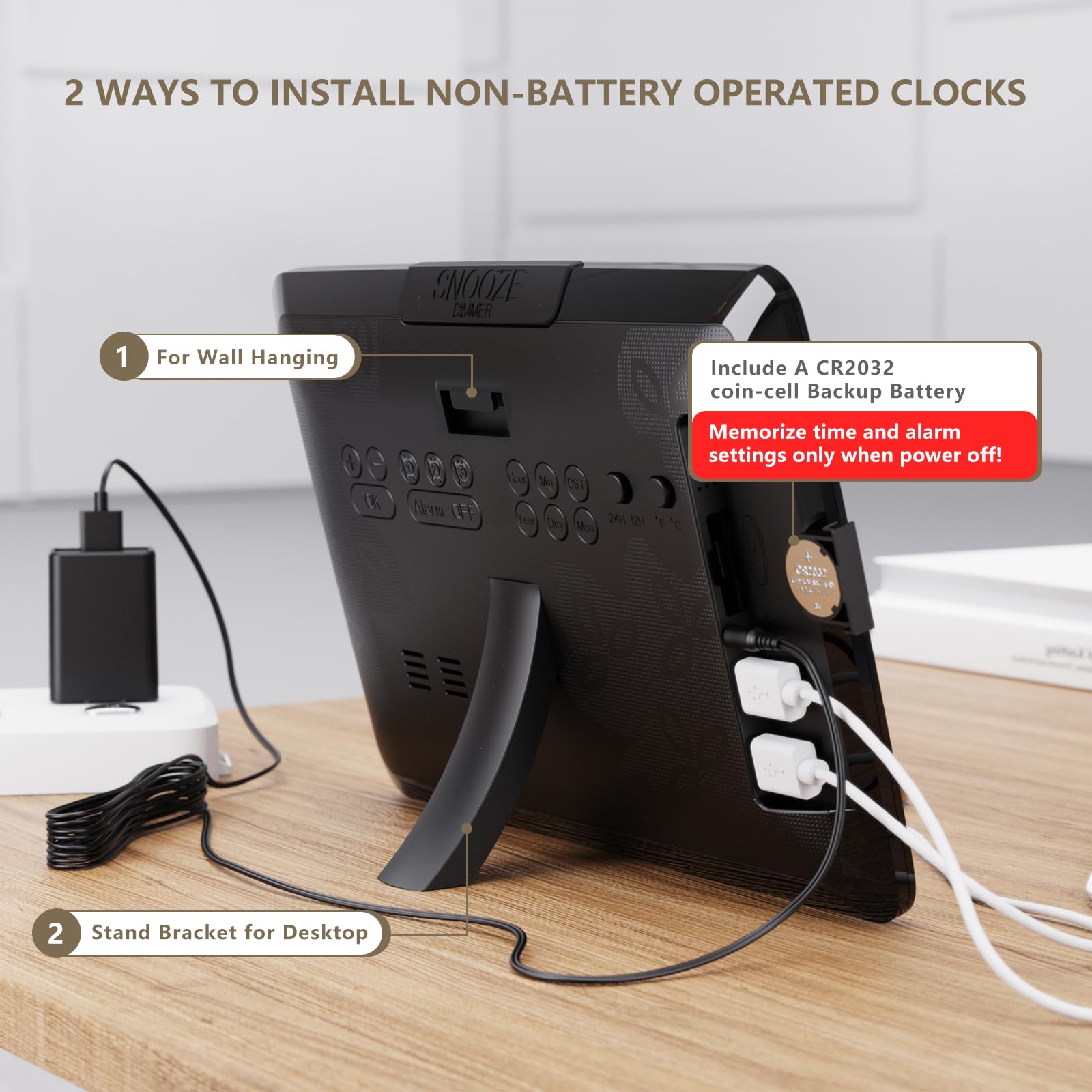 Raynic Day Clock with two USB charging ports for convenience