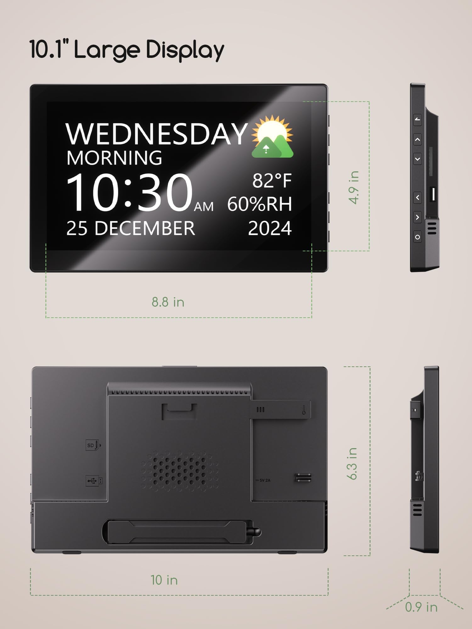 Raynic clock ready for desk, shelf, or wall mounting