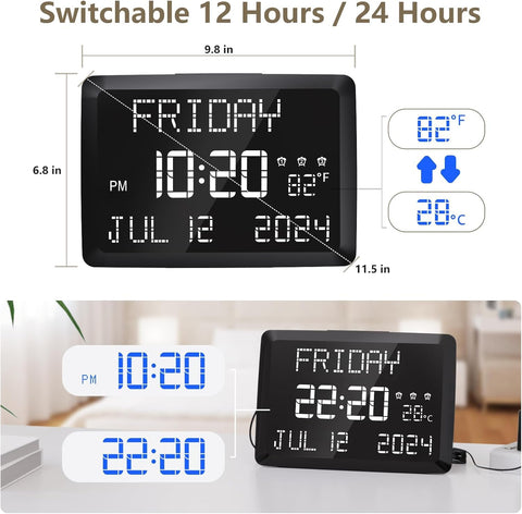 Raynic calendar clock shows day and date at a glance