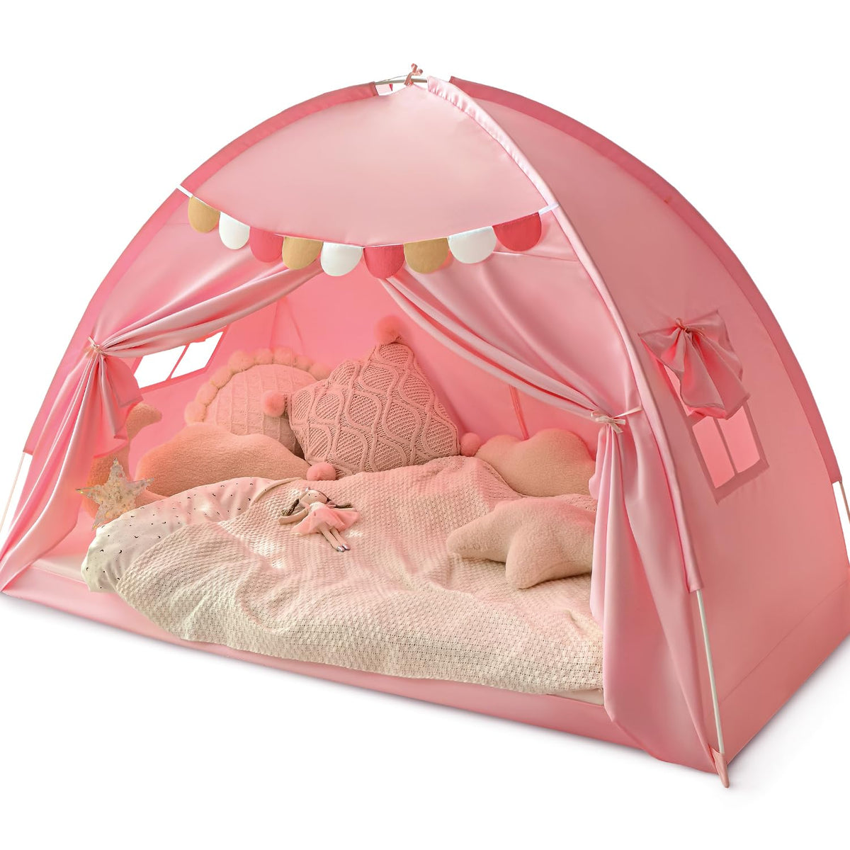 Razee Twin Bed Tent with pink door offers cozy privacy for bedtime