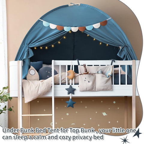 Razee twin bed tent under bunk setup for cozy privacy.
