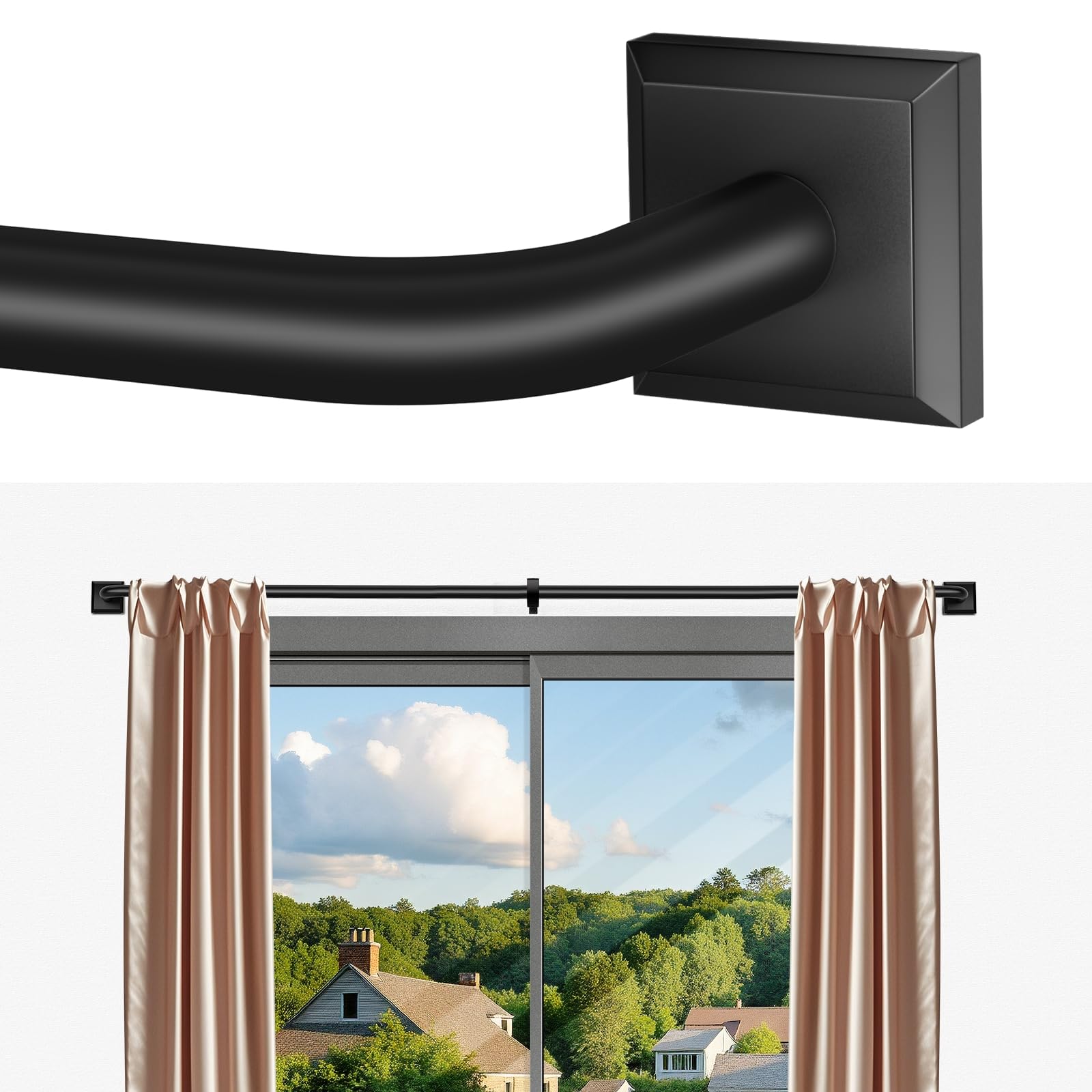 RBYCOS black wrap-around curtain rod blocks light gaps for darker bedrooms
