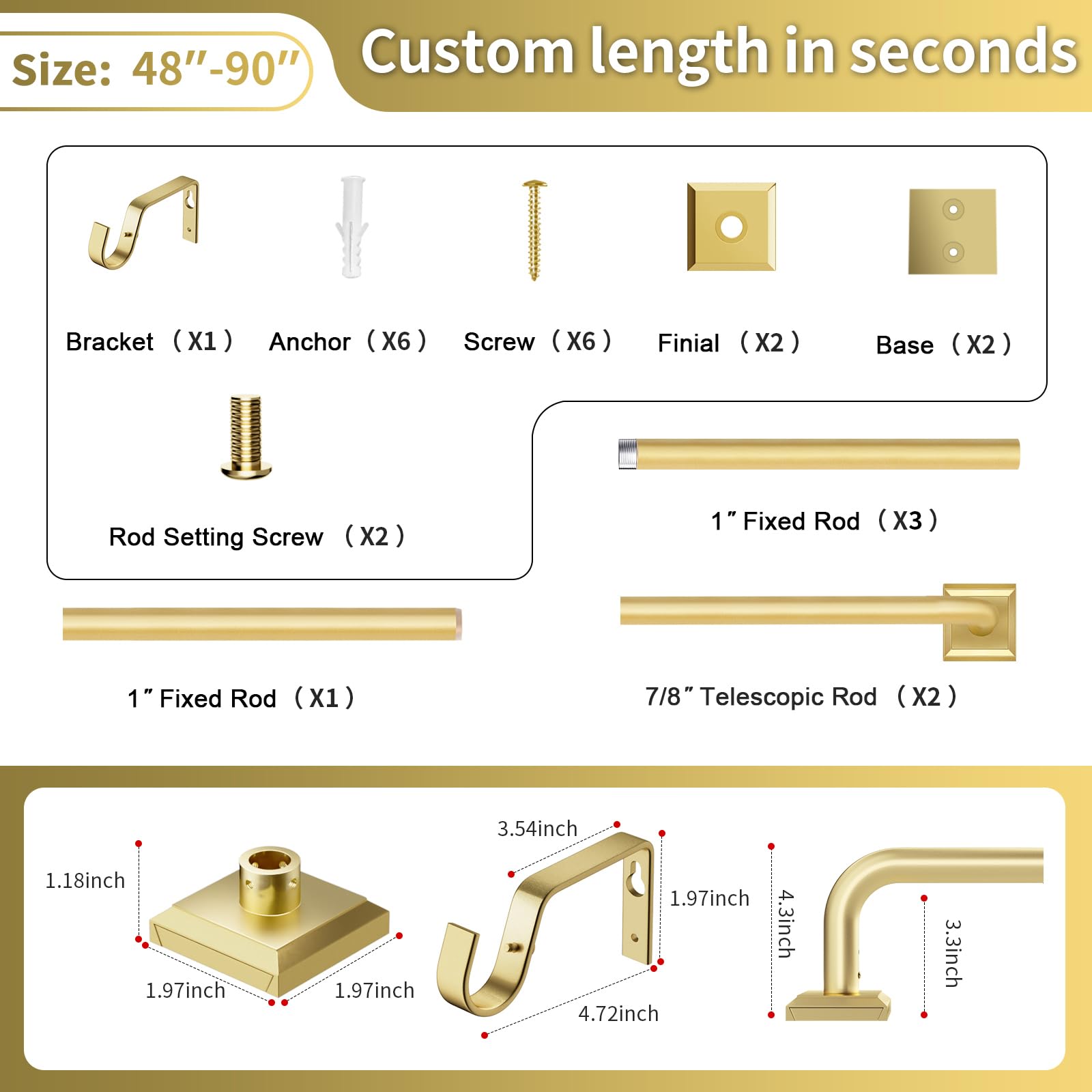 RBYCOS gold rod supports room-darkening curtain setups for better privacy.