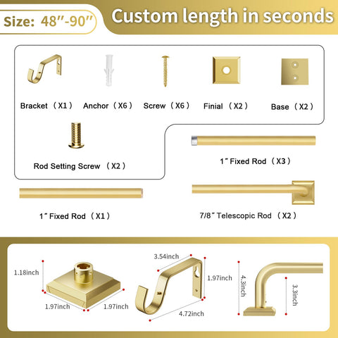 RBYCOS gold rod supports room-darkening curtain setups for better privacy.