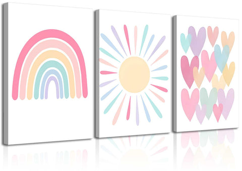 RCJARTI pink nursery wall art 3pc set adds calm color to a baby's room for a cozy backdrop