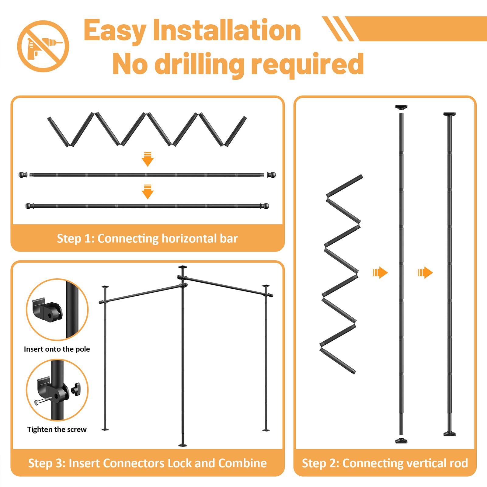 Rdiorry no-drill installation allows quick setup without wall damage.