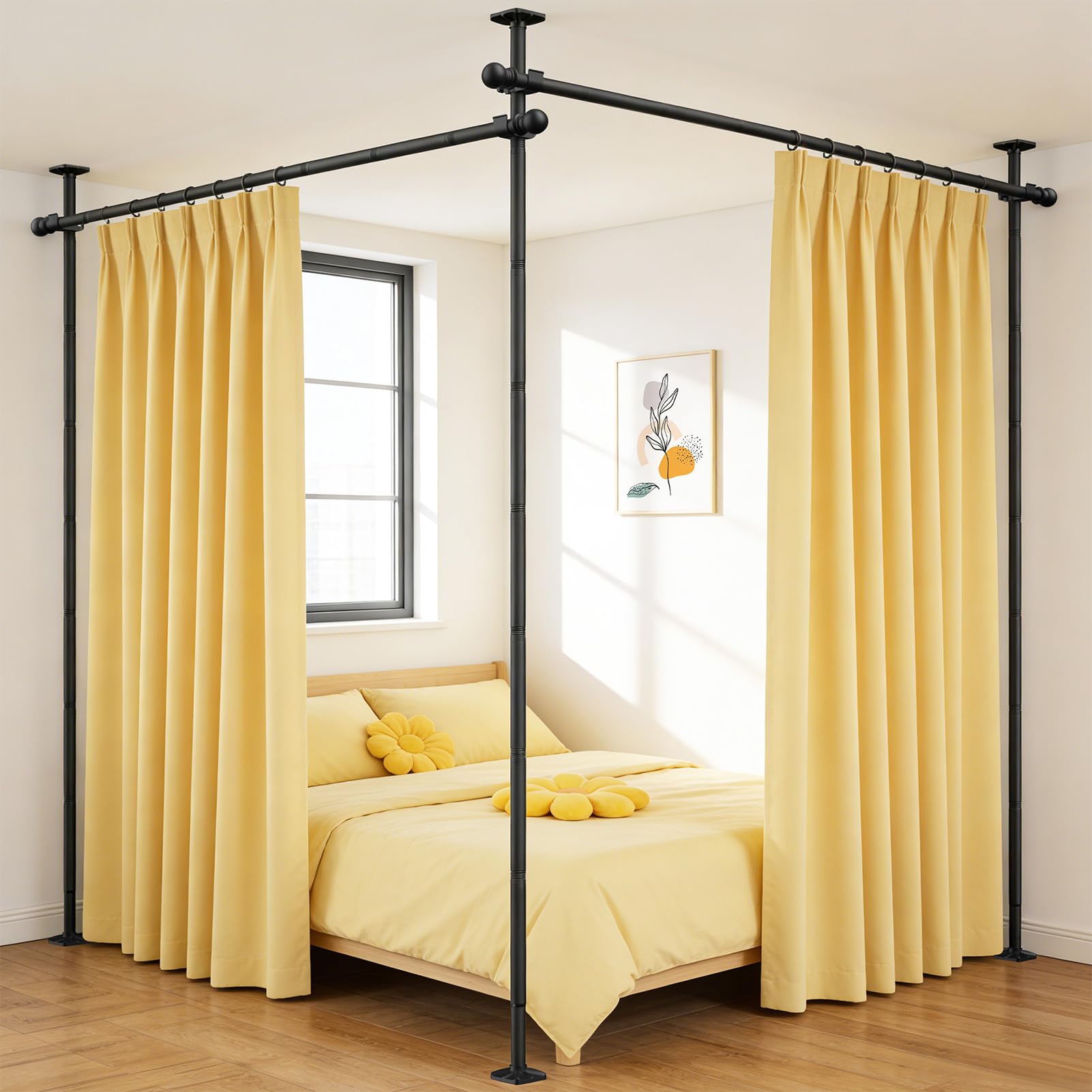 Rdiorry room divider curtain rod extended for versatile space separation and privacy.