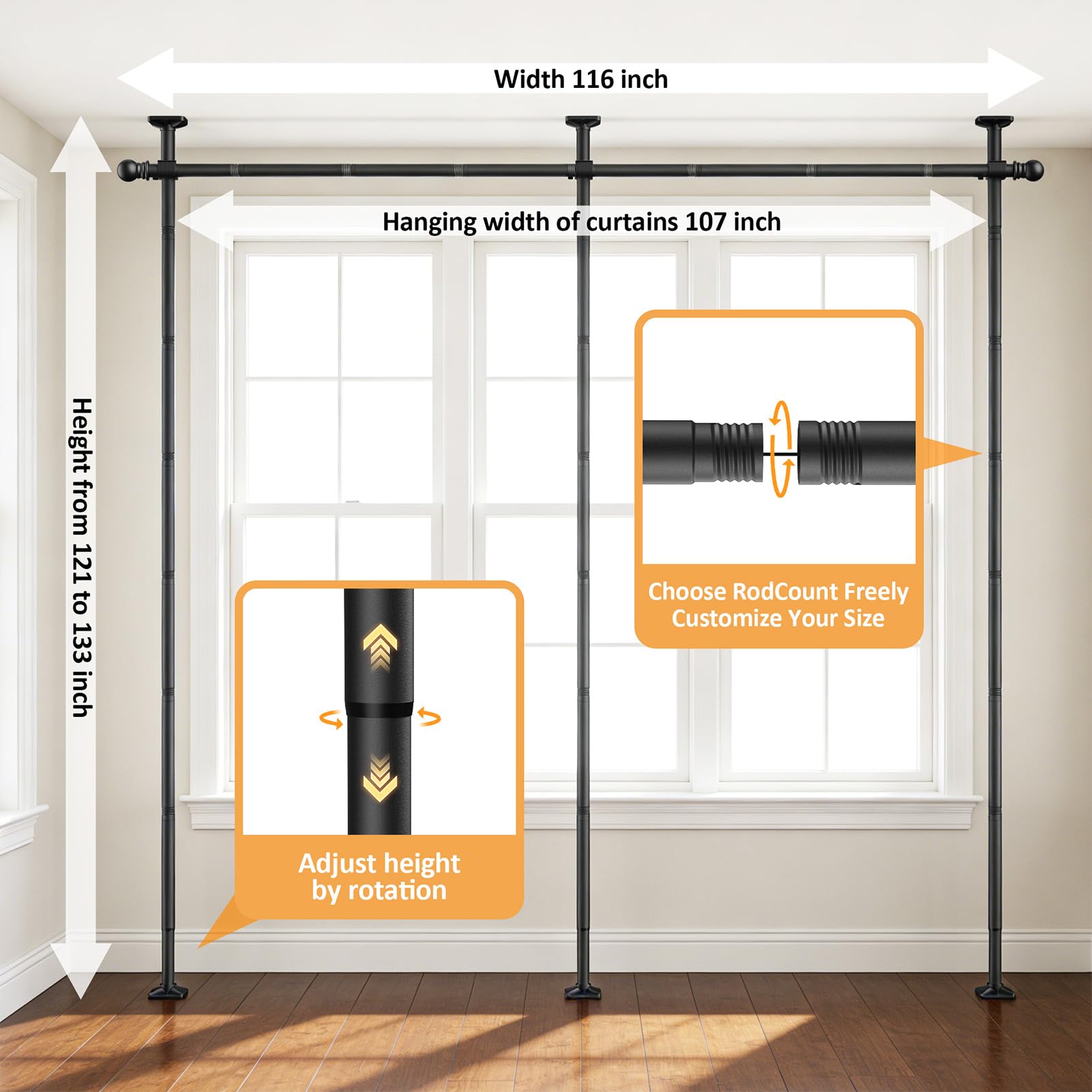 Rdiorry tension-mounted setup demonstrates no-drill installation ideal for renters.