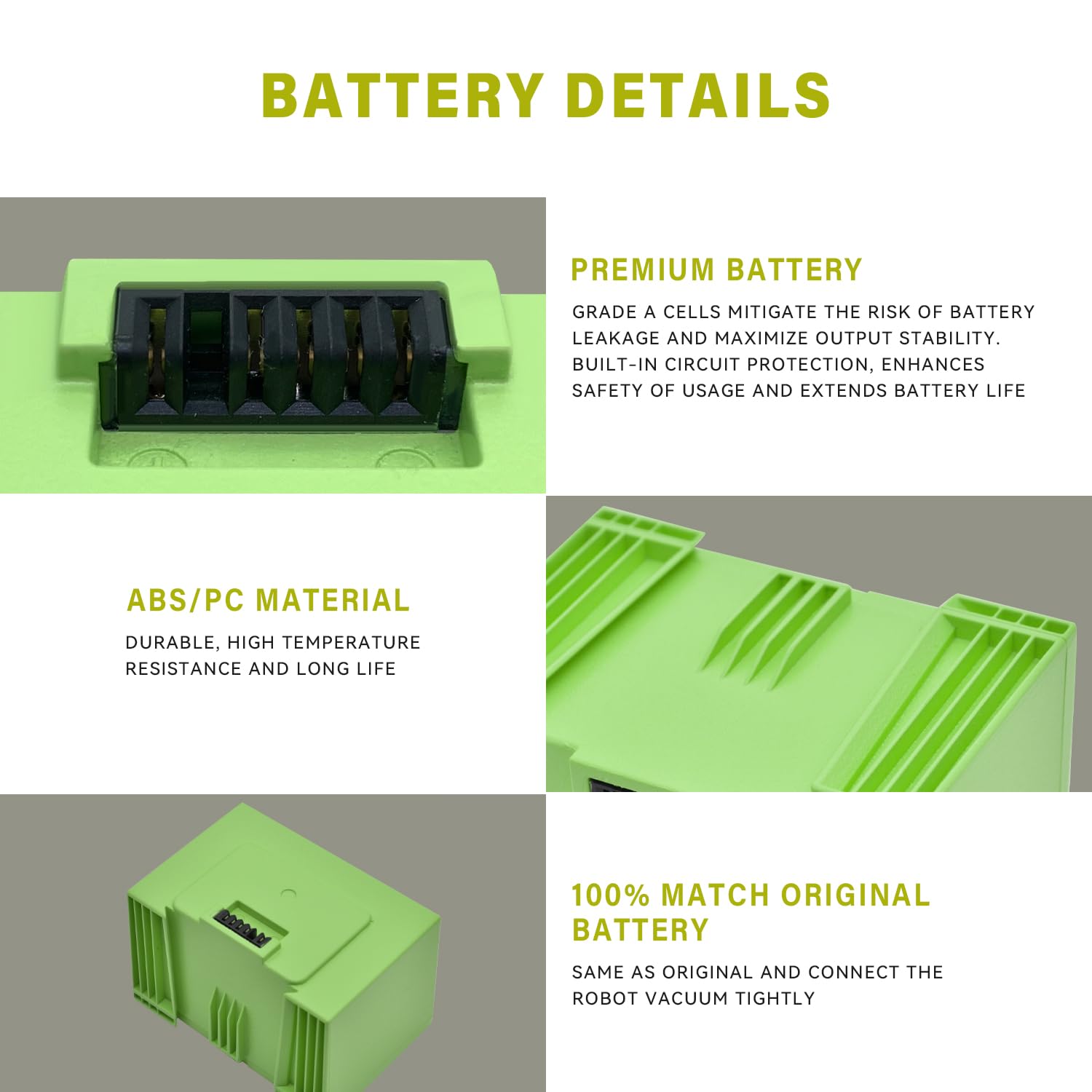 RDSJK 14.4V 1800mAh battery for robust Roomba performance