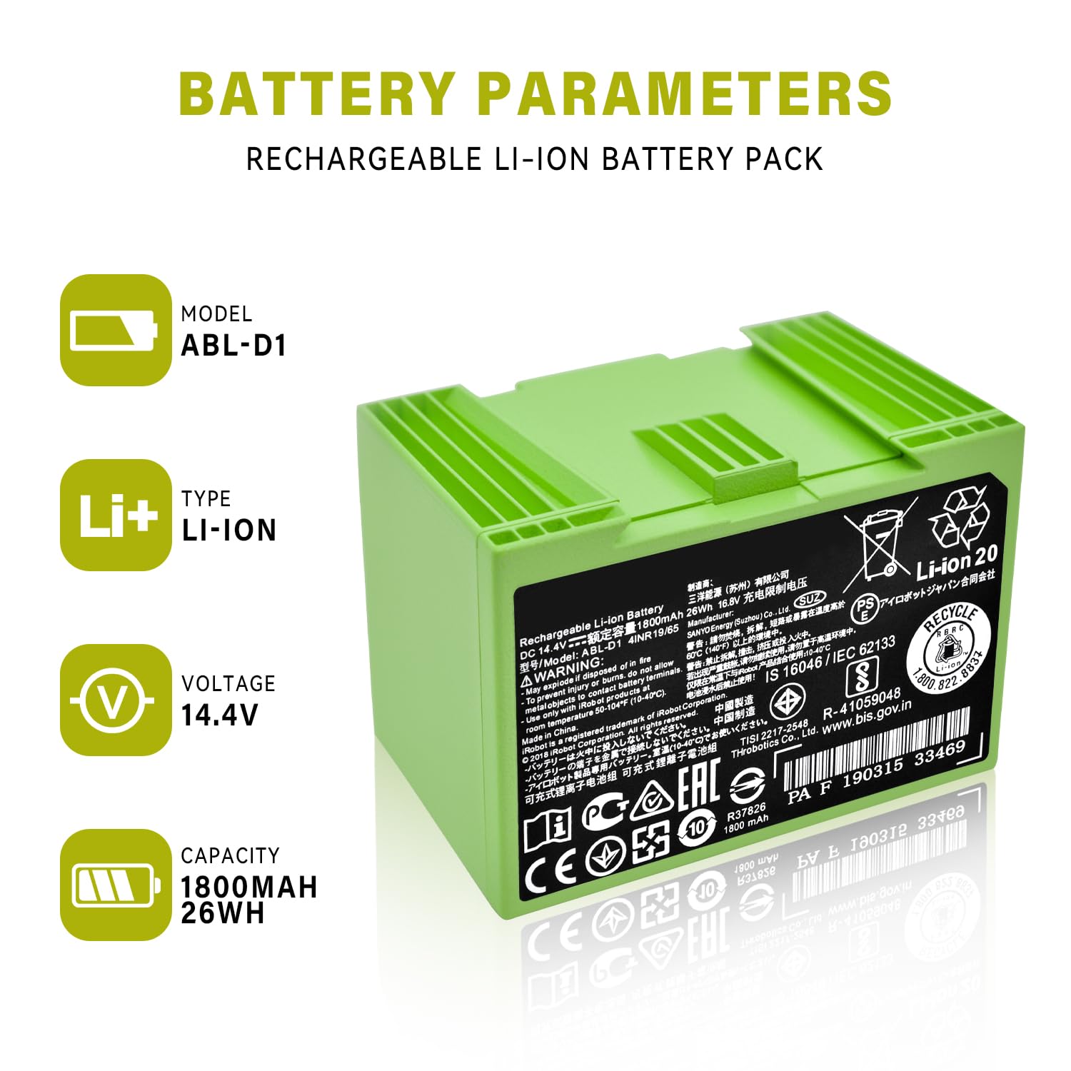 RDSJK Roomba e-series compatible battery for longer sessions