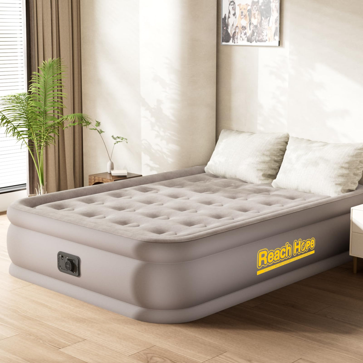REACH HOPE air mattress with built-in pump ready for quick guest setup.