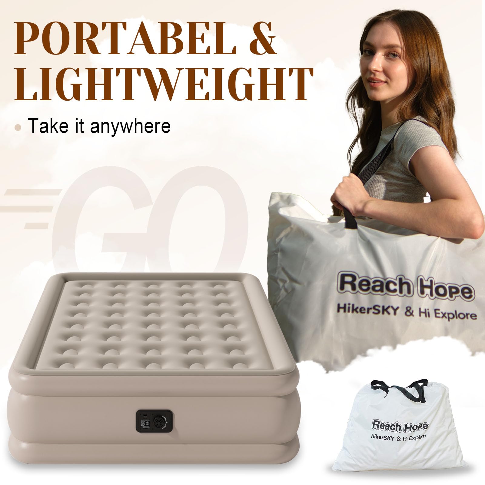 REACH HOPE air mattress puncture-resistant PVC supports durability.