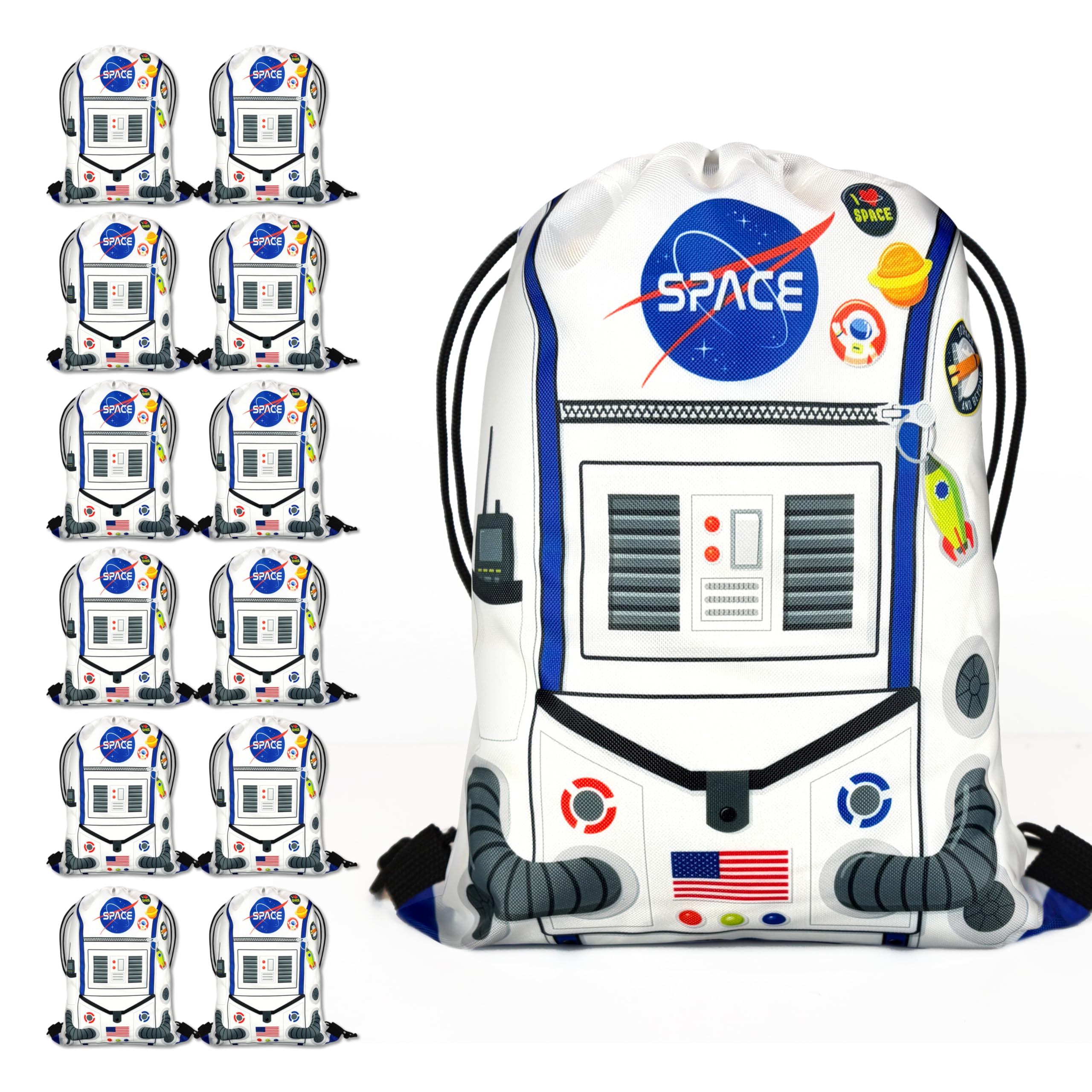 Ready Confetti outer space drawstring bags with durable construction for space party favors.