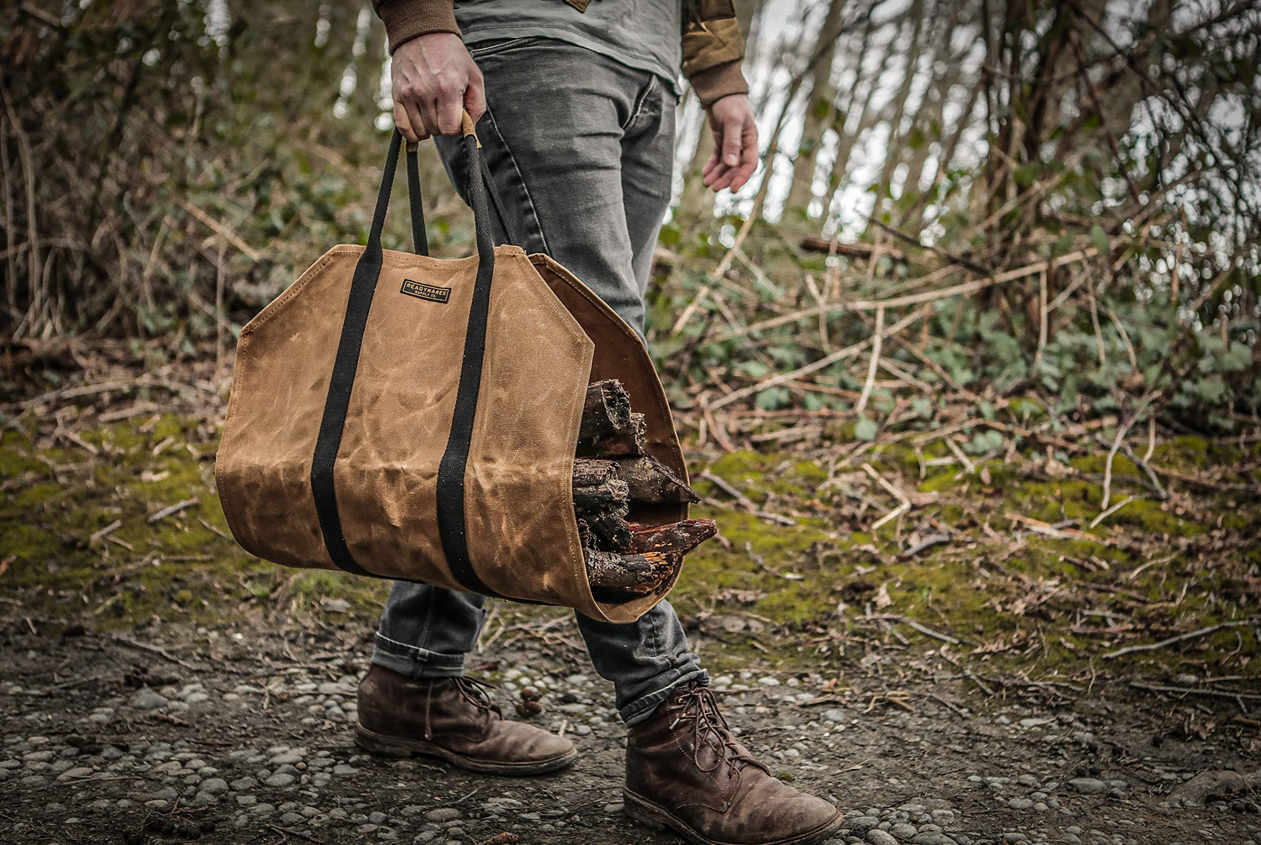 Readywares waxed canvas texture shows durability in wet conditions.
