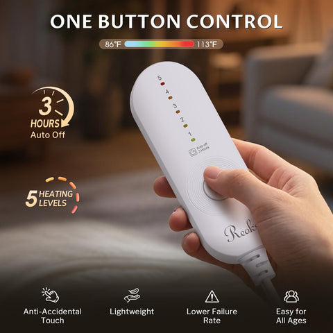Reaks control panel with 5 heat levels for customized warmth