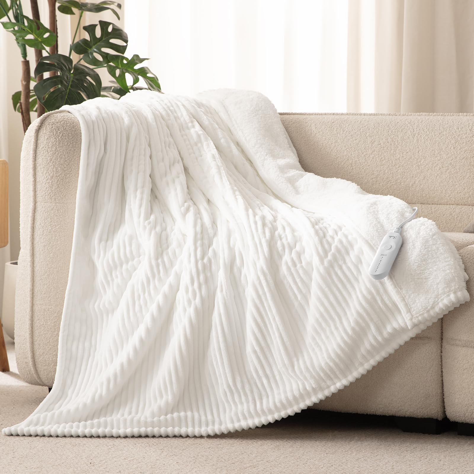 Reaks electric heated throw blanket with soft flannel fabric delivers plush warmth