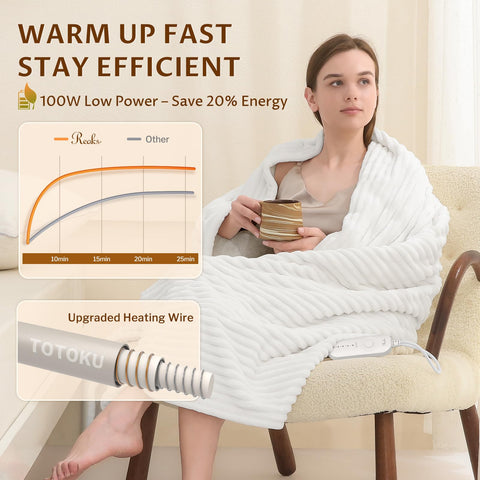 Reaks electric heated throw in white for clean, versatile styling