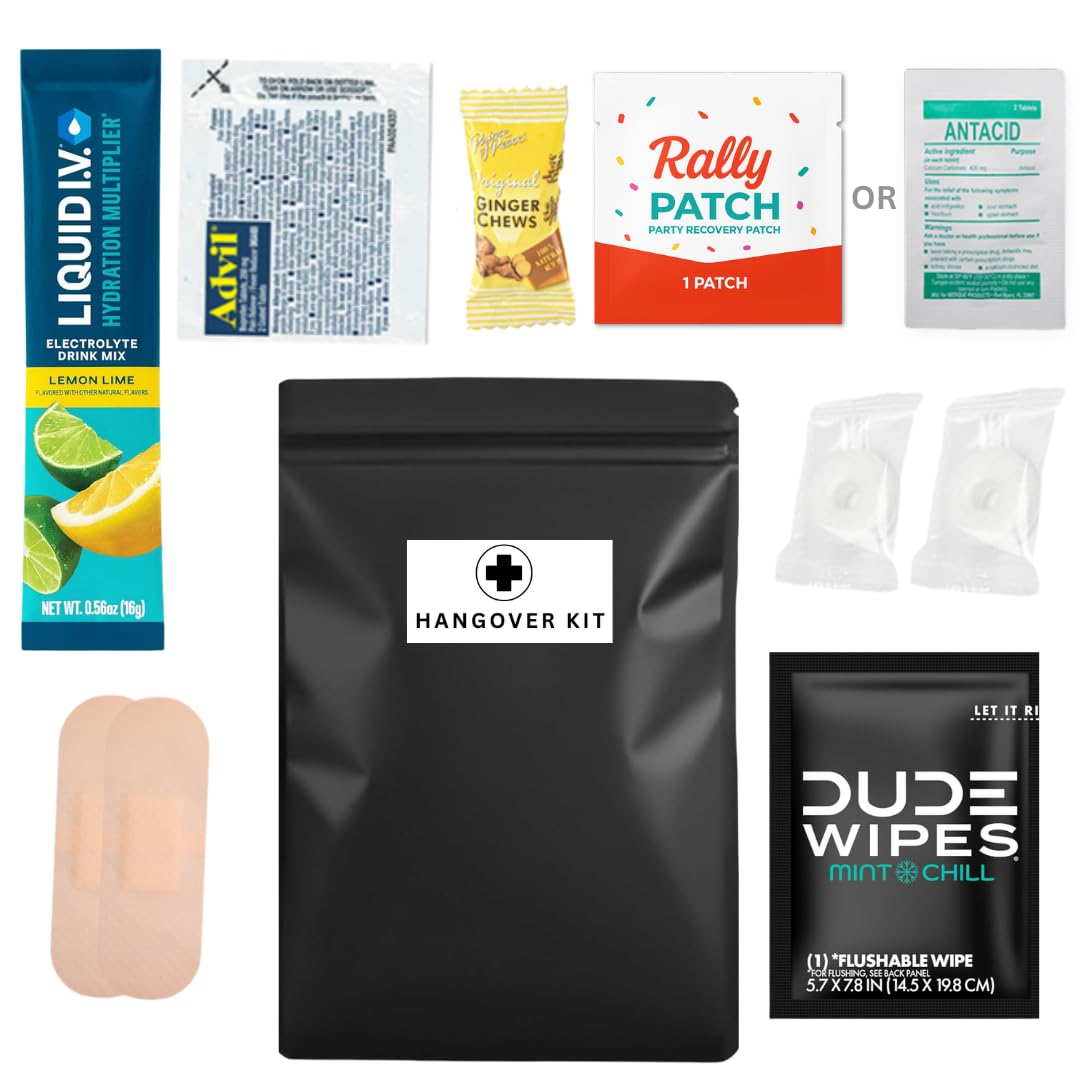 Real Vitamins after party kit bag in matte black, ready for on-the-go recovery.