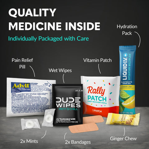 Real Vitamins kit packaging close-up showing rugged matte-black design for gifts.