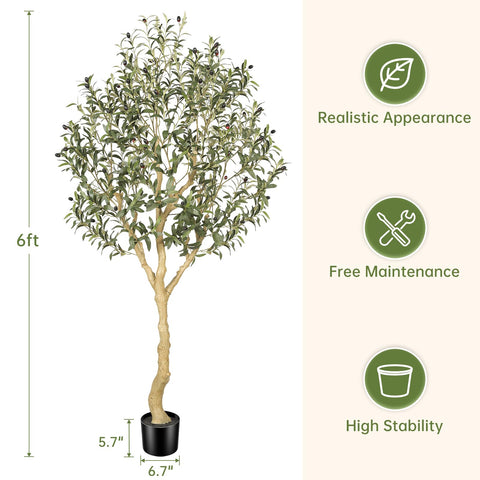 REALEAD artificial olive tree 6ft weighted pot base ensures sturdy stability.