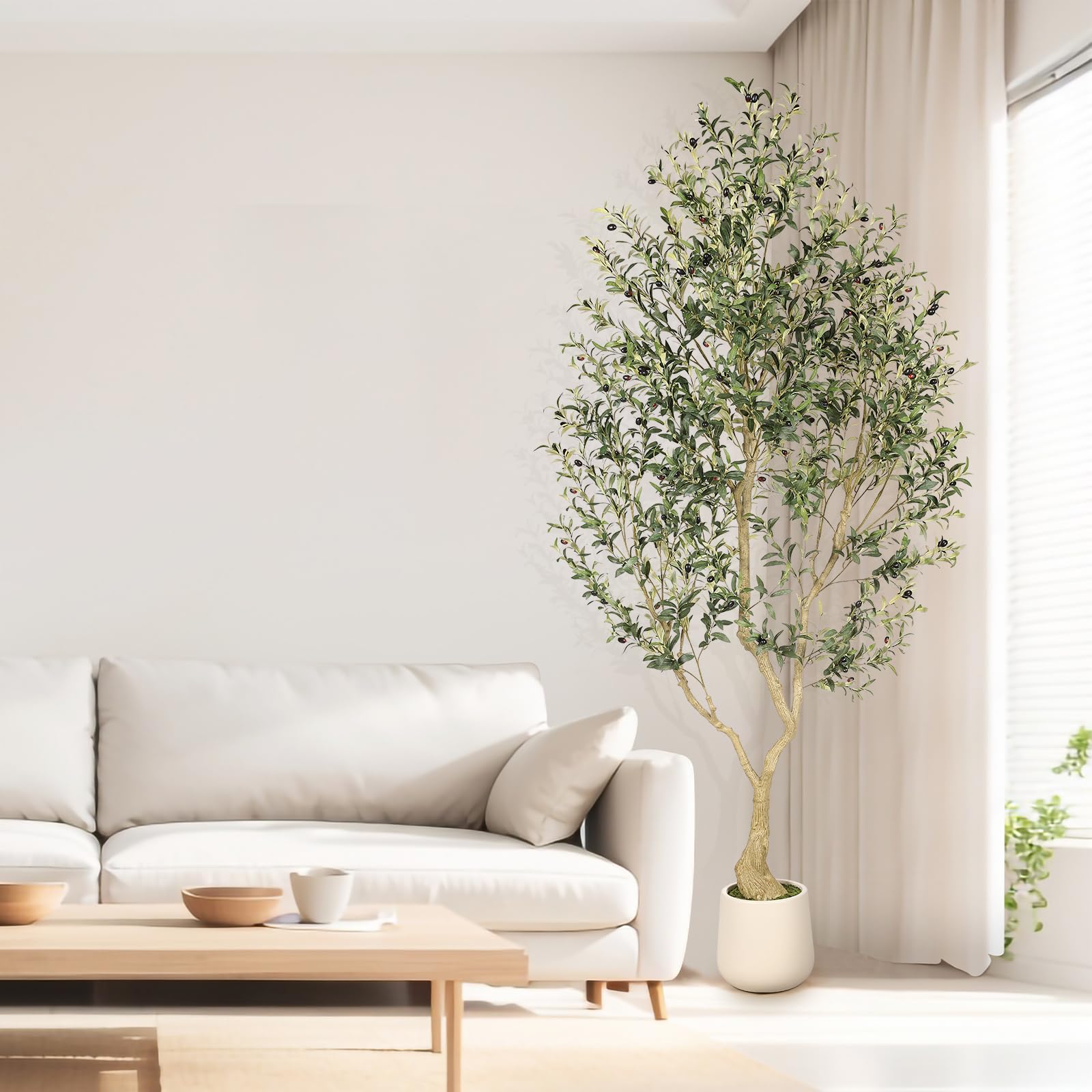 REALEAD artificial olive tree displays lifelike trunk and textured leaves for natural ambiance.