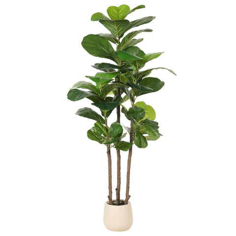 REALEAD fiddle leaf fig tree 5ft in white planter for stylish living room decor