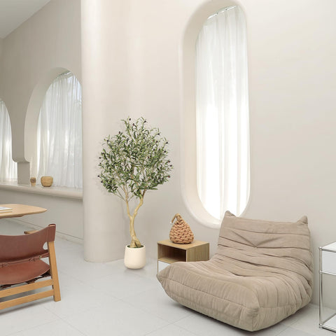 REALEAD Olive Tree in living room showcases easy decor integration.