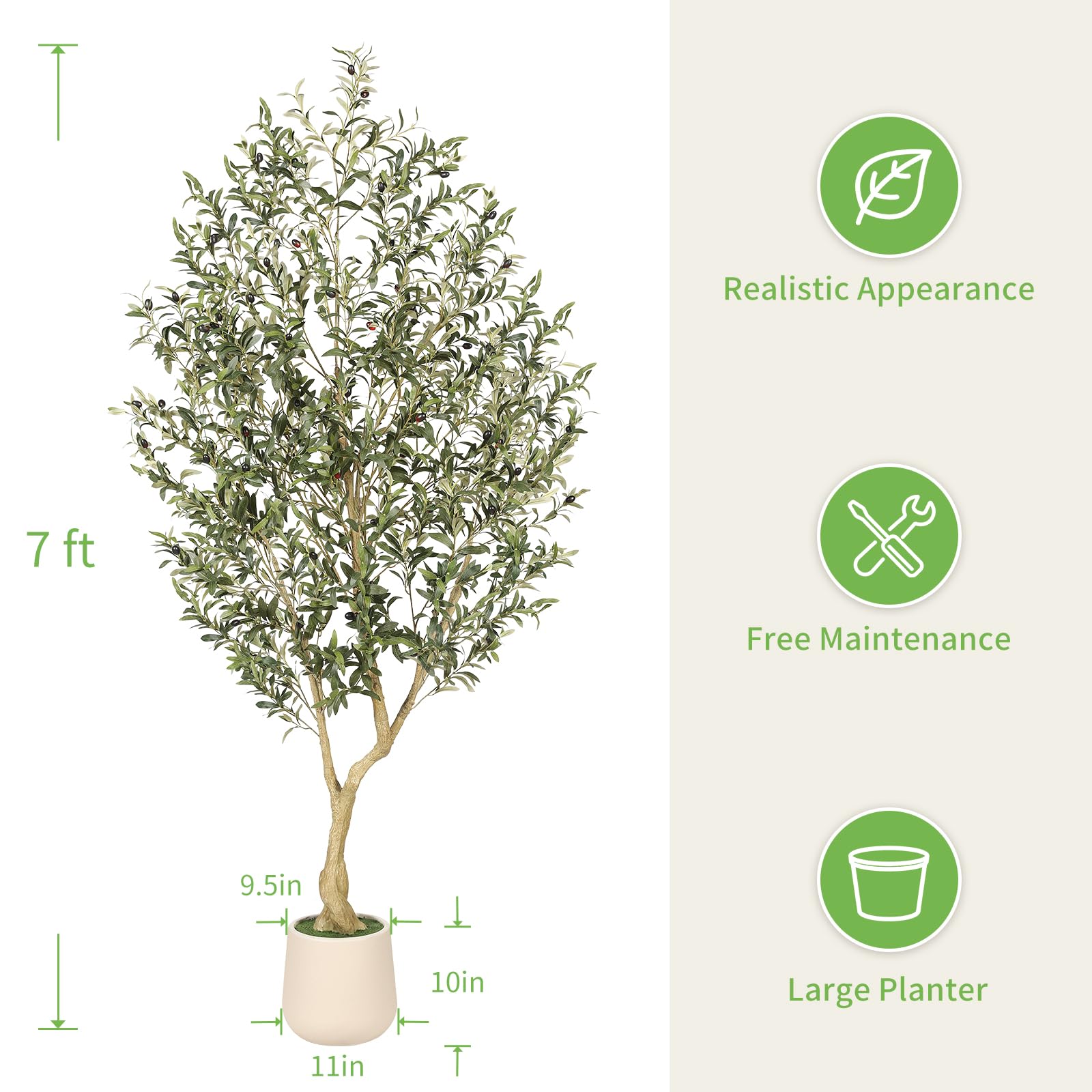 REALEAD olive tree with lifelike fruits provides natural focal point.