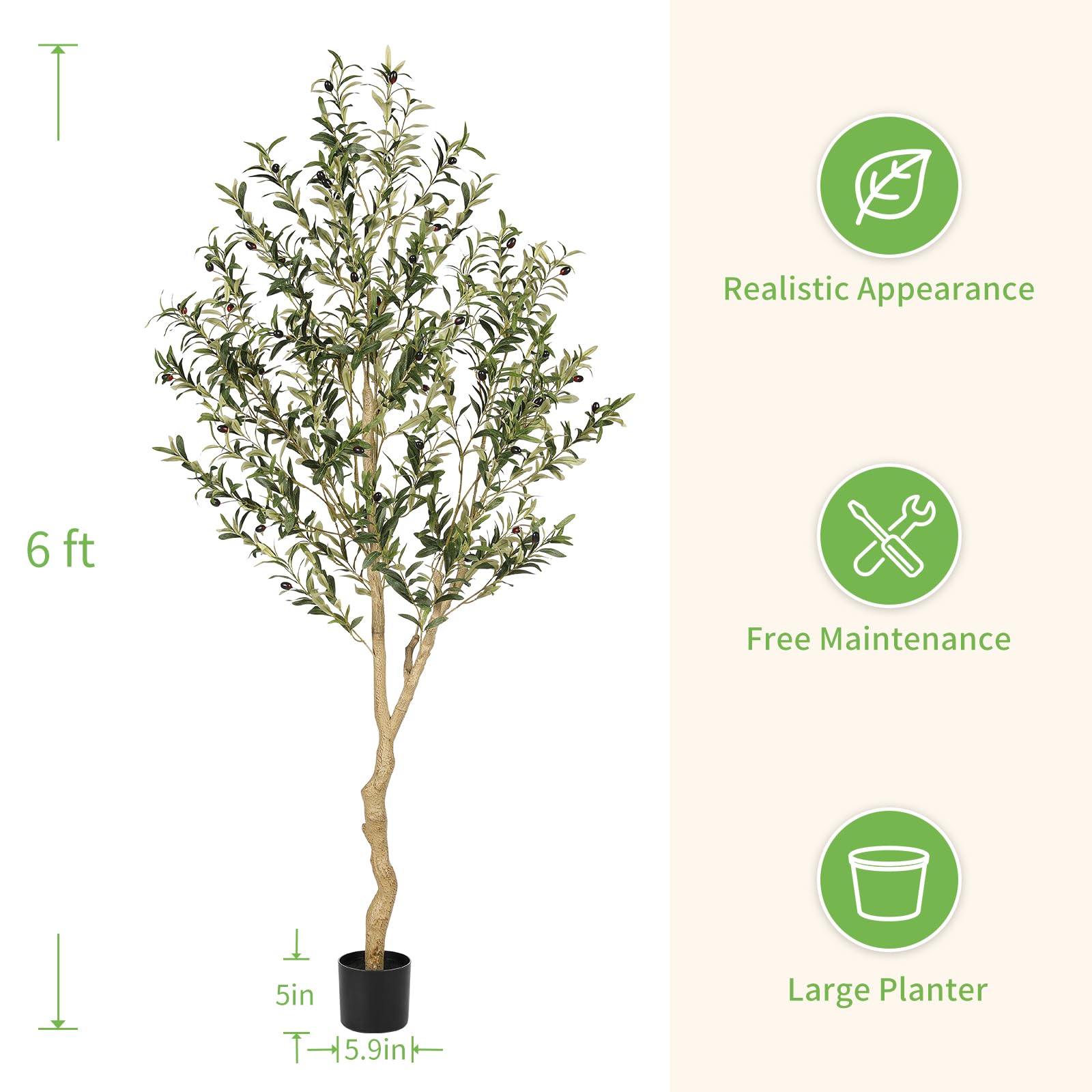 REALEAD olive tree lifelike leaves create a convincing green accent in any room.