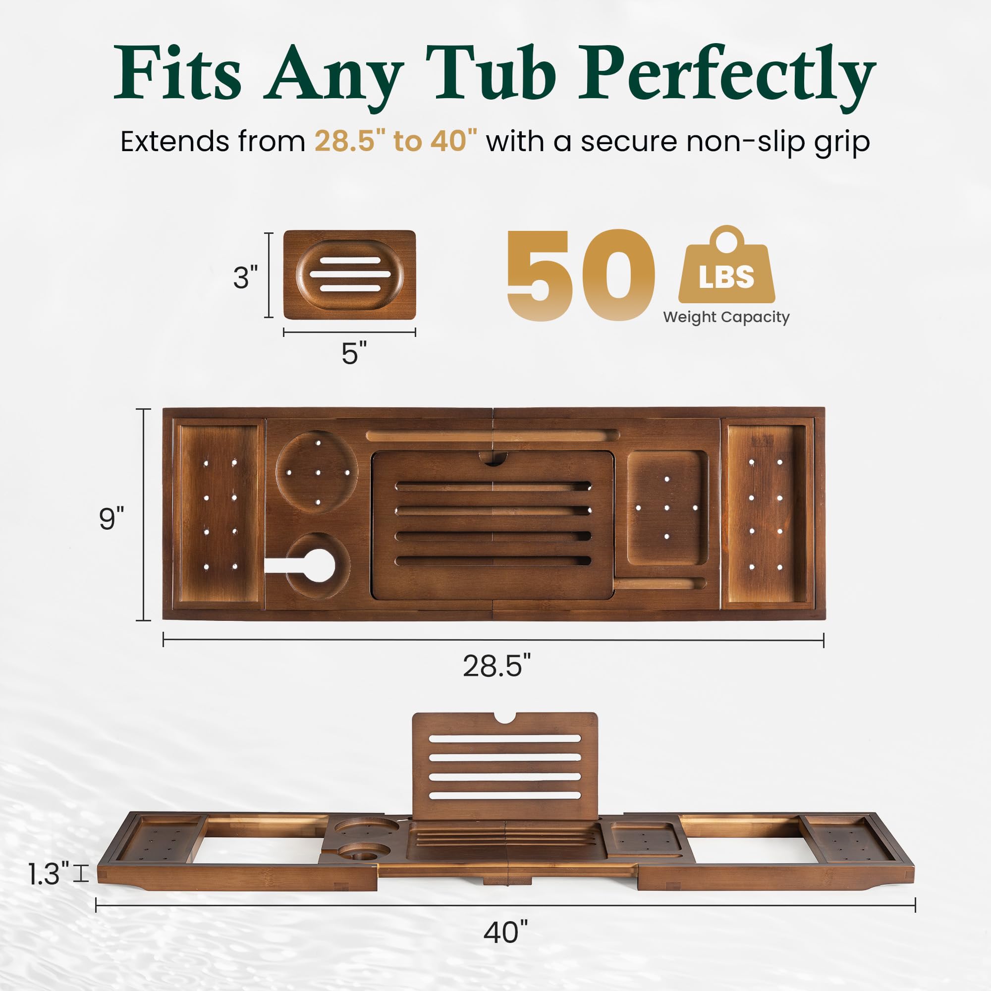 RealGulf bamboo bathtub tray with book stand supports reading