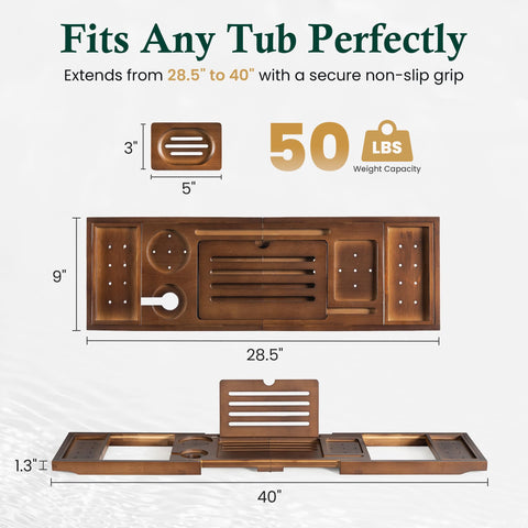 RealGulf bamboo bathtub tray with book stand supports reading