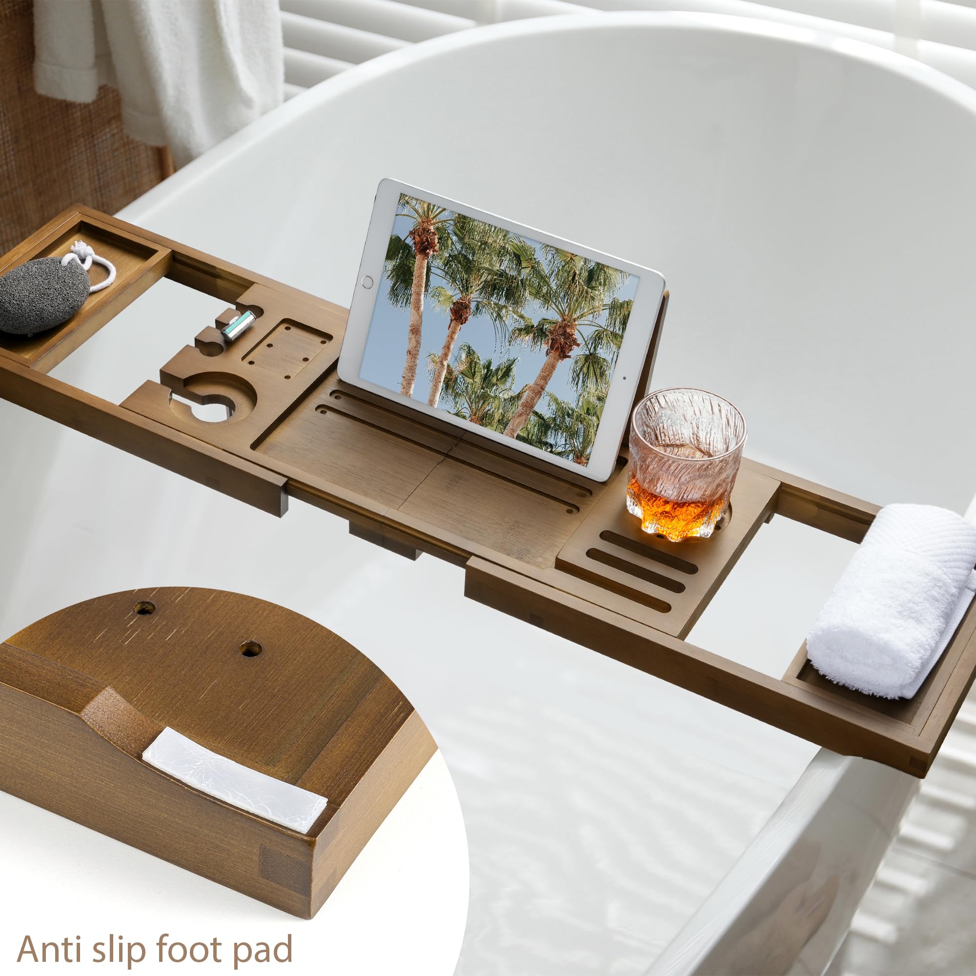 Realgulf bathtub tray non-slip grip secures edges for steady use.