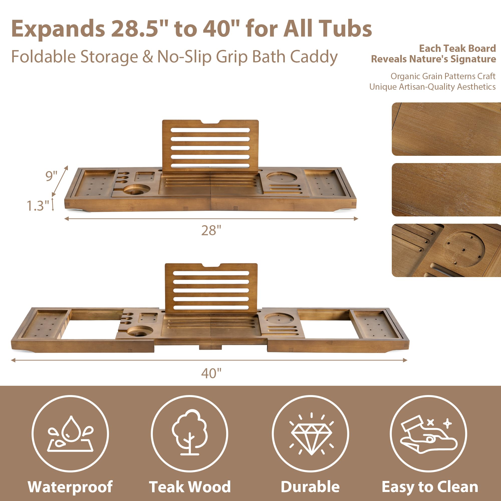 Realgulf splash-resistant bamboo tray resists moisture for everyday spa-style baths.