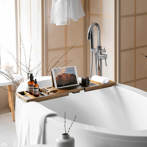 Realgulf bamboo bathtub tray tablet stand keeps your device hands-free.